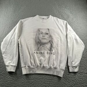 Anine Bing Ramona Sweatshirt Womens S Kate Moss Graphic‎ Crewneck White Pullover